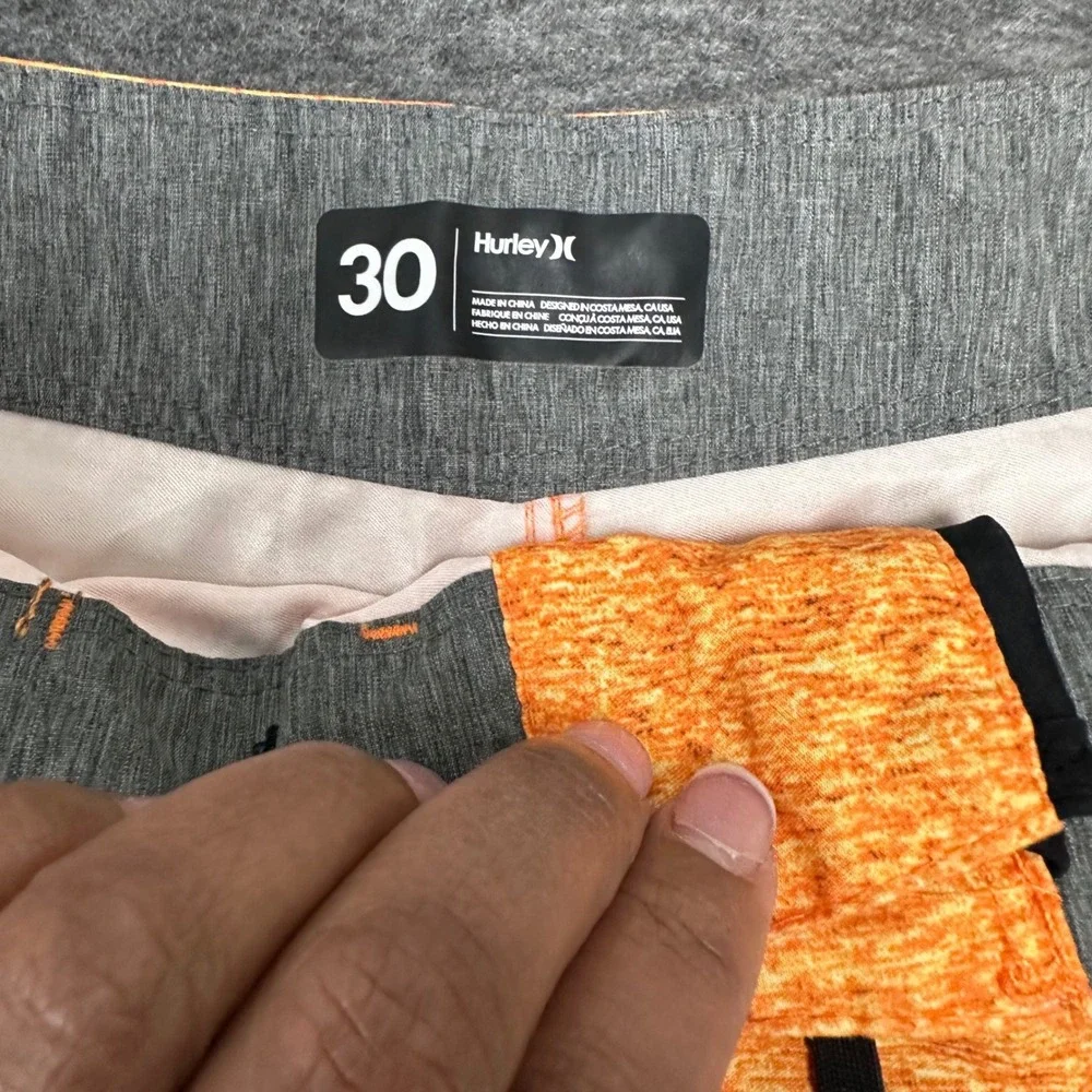 Hurley Board Shorts Swim Trunks Orange Black Striped Beach Surf‎ Casual Size 30